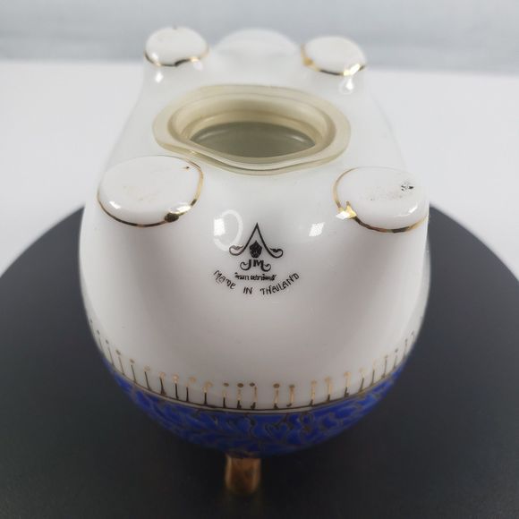 Vintage Ceramic Hand Painted Blue Gold Piggy Bank Marked JM Made In Thailand EUC - Picture 14 of 16